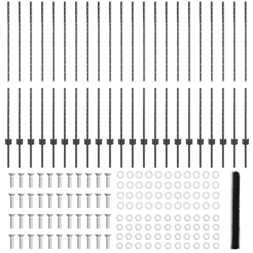 Postes de Cerca vidaXL 22 pcs U-Channel Cinza 140 cm Aço