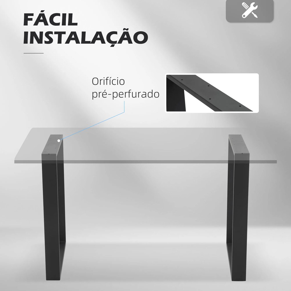 Conjunto de 2 Pés para Mesa de Aço 60x72 cm (TAMPO NÃO INCLUIDO) Pernas Quadradas de Mesa para Móveis de Bricolage Preto