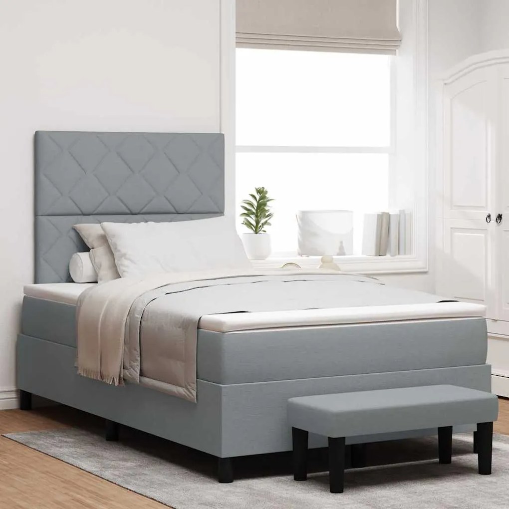vidaXL Cama Box Spring com Colchão e Banco Cinza Claro 120x190 cm Tecido