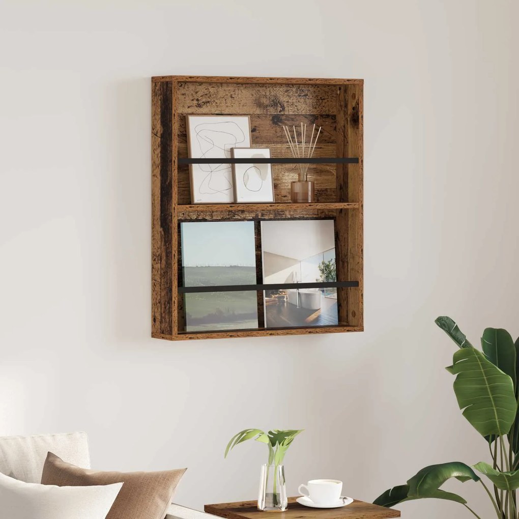 vidaXL Estante de Revistas Madeira antiga 60 x 12 x 70 cm