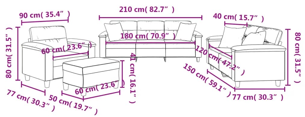 4 pcs conjunto sofás c/ almofadas microfibra cinza-escuro