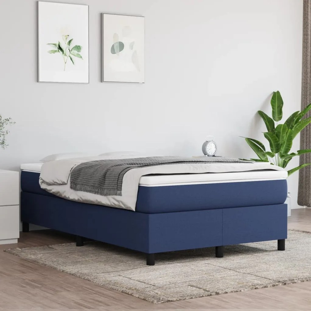 vidaXL Estrutura de cama com molas 120x200 cm tecido azul