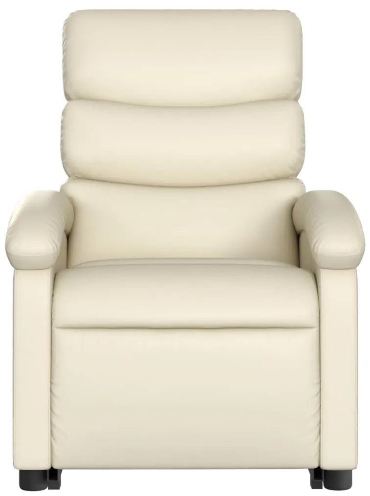 Poltrona reclinável elevatória elétrica couro artificial creme