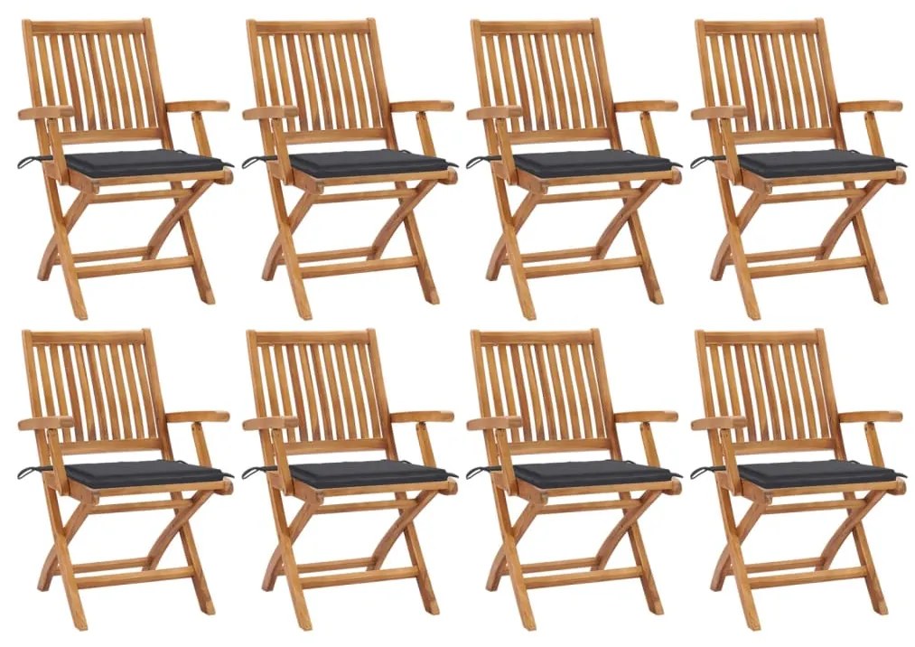 vidaXL Cadeiras de jardim dobráveis c/ almofadões 8 pcs teca maciça