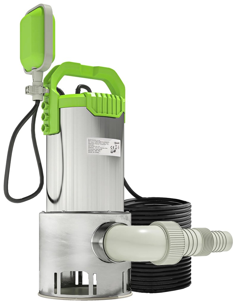 Bomba Submersível de Águas Residuais 1100W com Capacidade de 18000 l/h e Interruptor de Flutuador 16x15x40 cm Prata