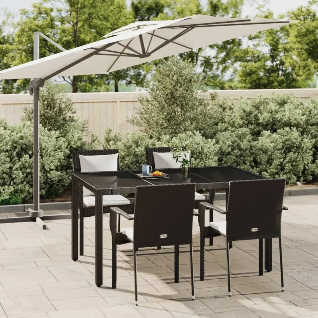 vidaXL 5 pcs conjunto de jantar p/ jardim c/ almofadões vime PE preto
