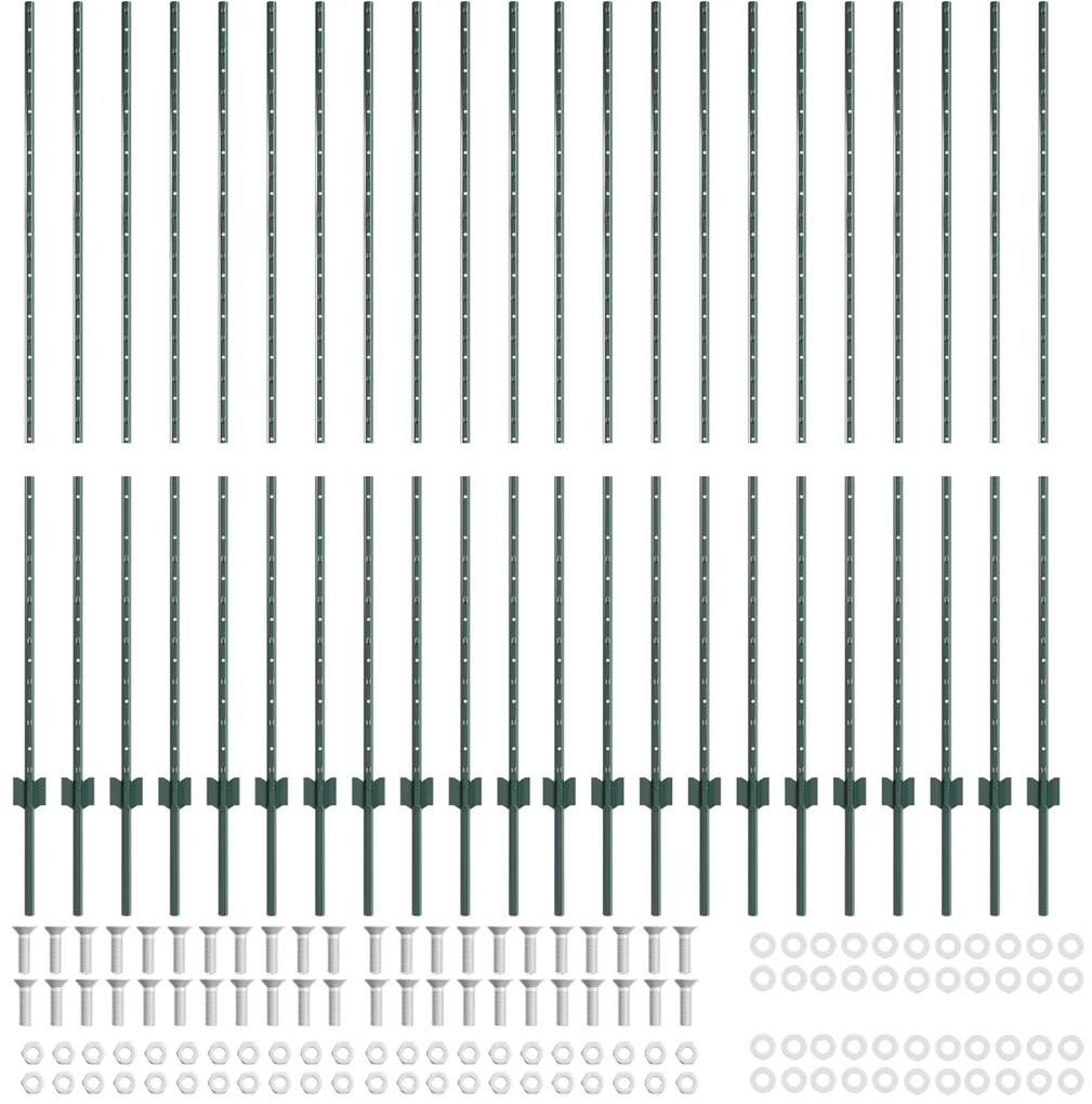 Postes de Cerca 22 pcs U-Channel Verde 200 cm Aço