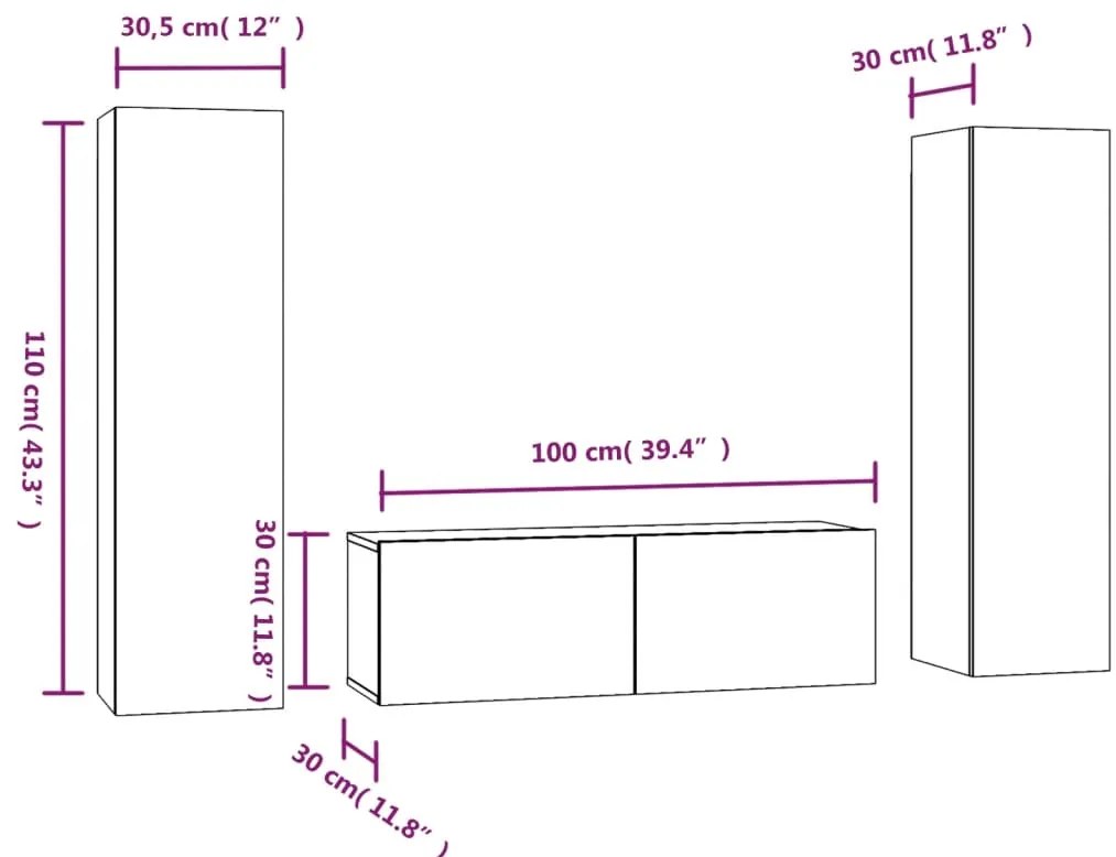 Conjunto móveis de TV 3 pcs madeira processada sonoma cinza