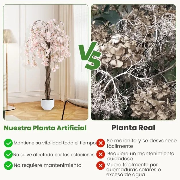 Árvore de Cerejeira Artificial de 163 cm com flores em tons degradés e tronco de madeira, vaso de cimento para interior branco