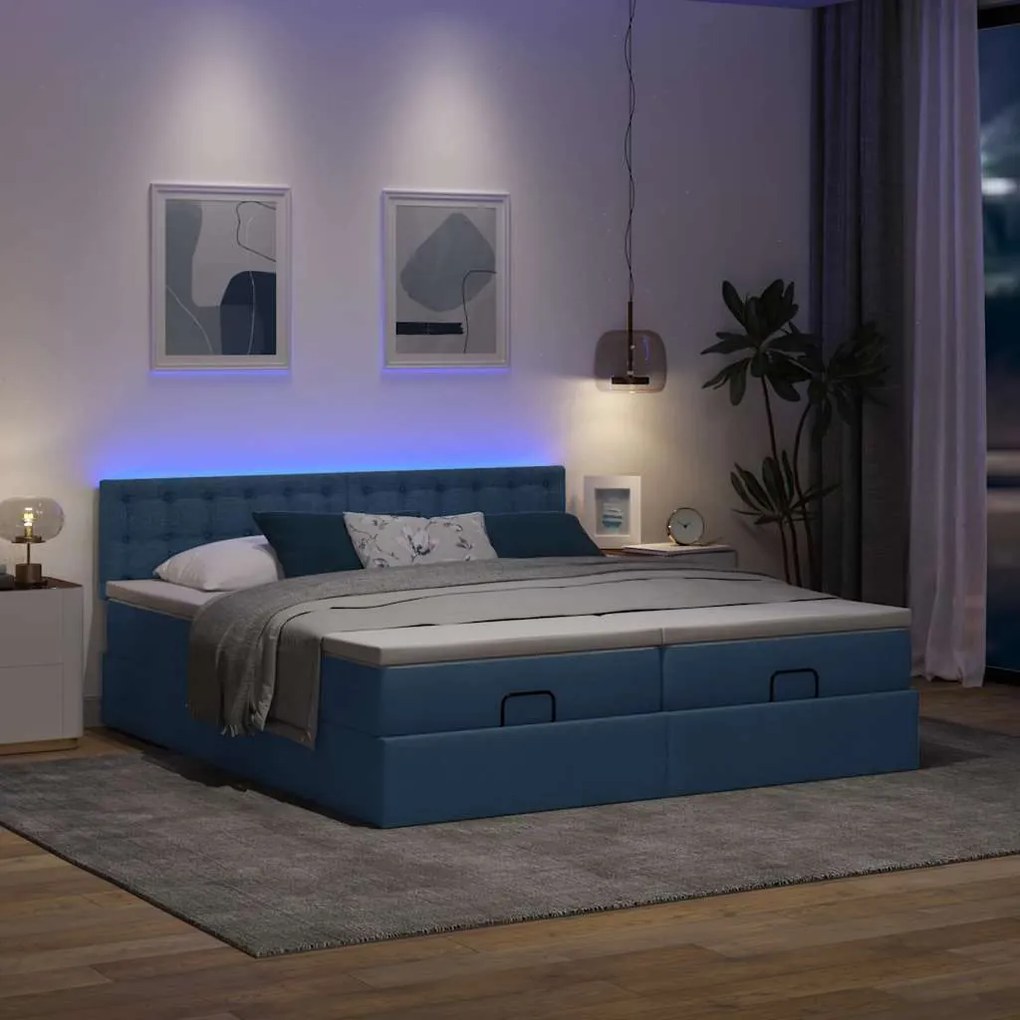 Estrutura de cama otomana com colchões 180x200cm tecido azul