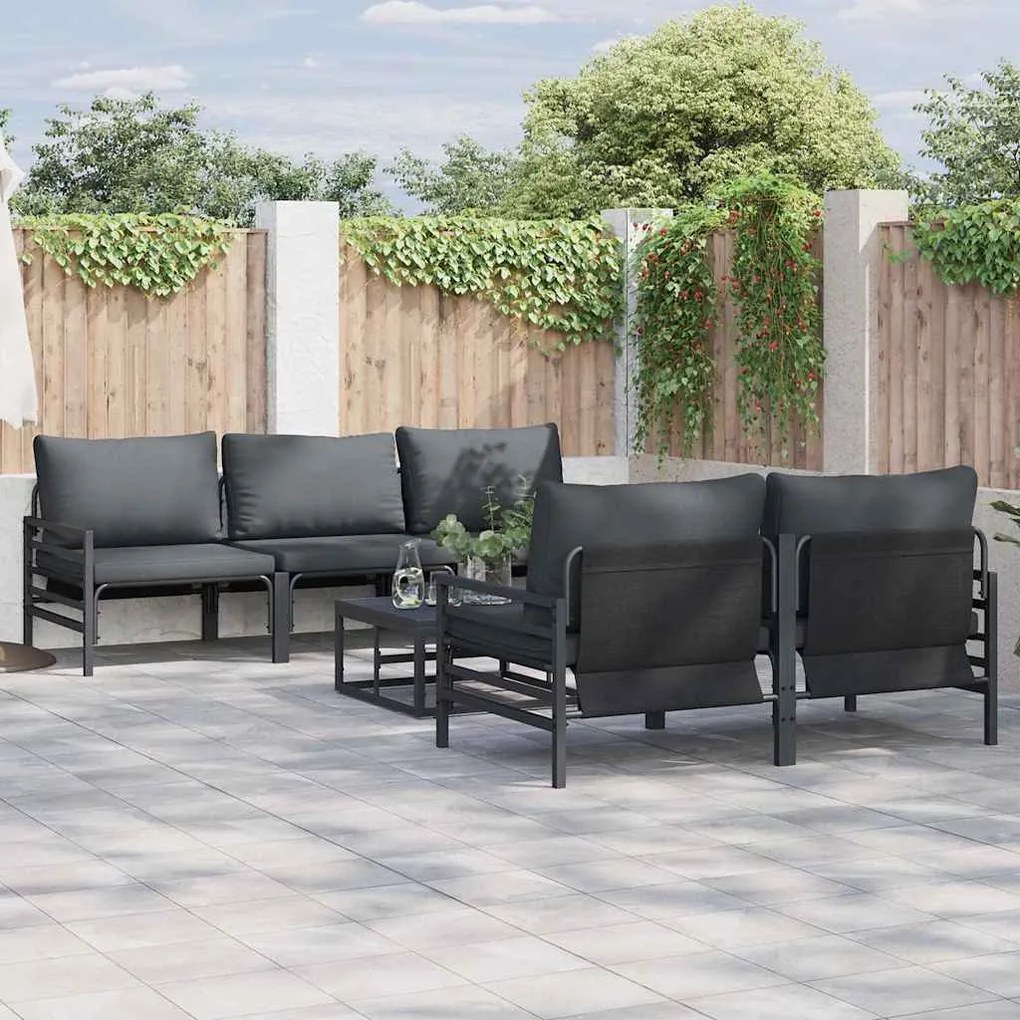 vidaXL Conjunto de Sofá de Jardim com almofada 6 pcs Cinzento-escuro