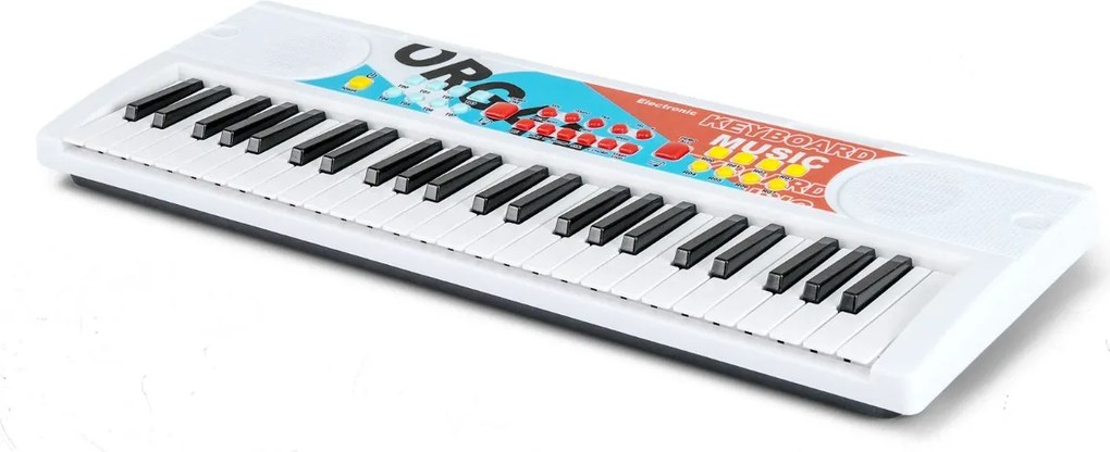 Teclado de piano para crianças elétrico portátil de 49 teclas com 8 ritmos, 8 tons e 10 demonstrações Instrumento musical branco
