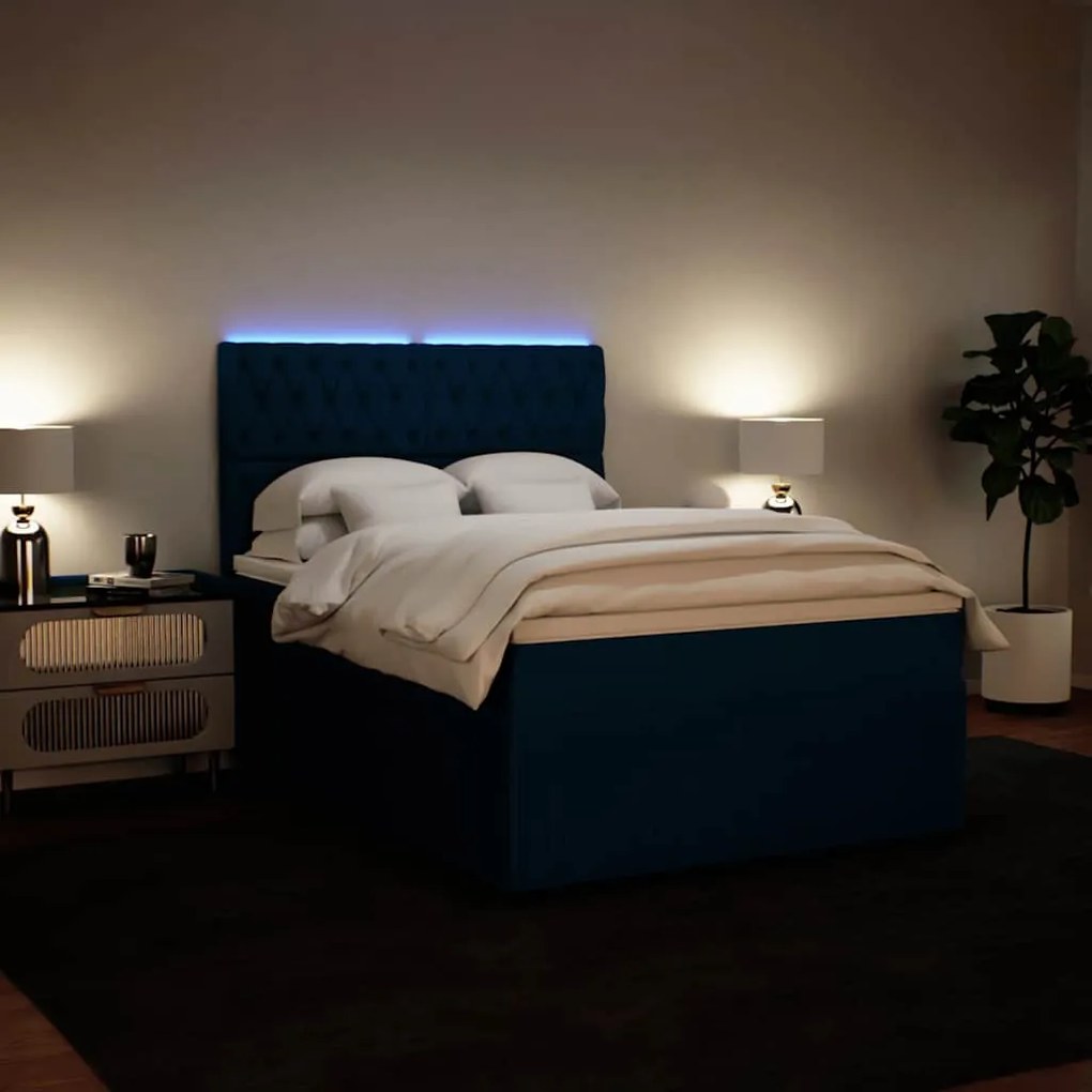 Cama com molas/colchão 140x200 cm veludo azul