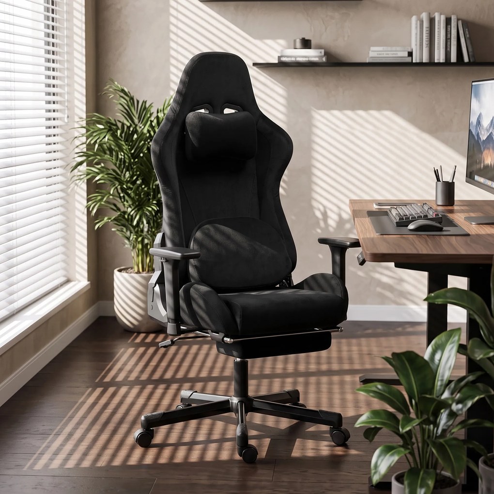 Cadeira Gaming, 73 x 70,5 x 137,5 cm, Massagem com Calor, Preta