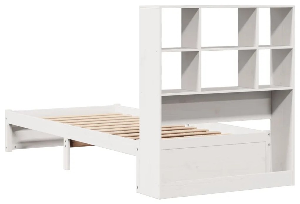 Cama com estante sem colchão 75x190 cm pinho maciço branco