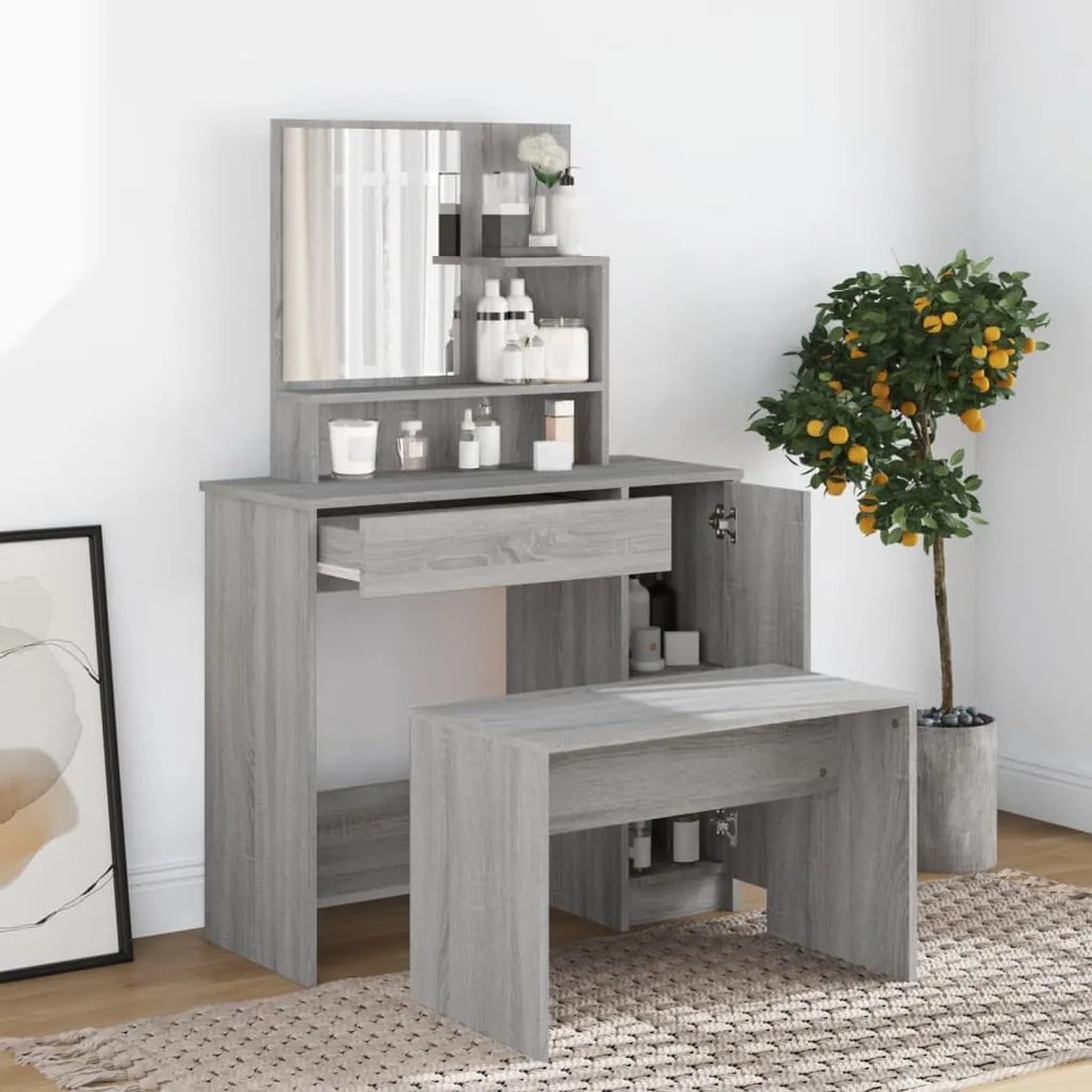 3114153 vidaXL Conjunto toucador 86,5x35x136 cm cor sonoma cinzento