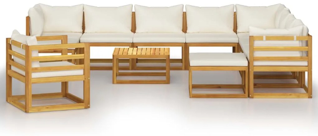 12 pcs conjunto lounge jardim c/ almofadões acácia maciça creme