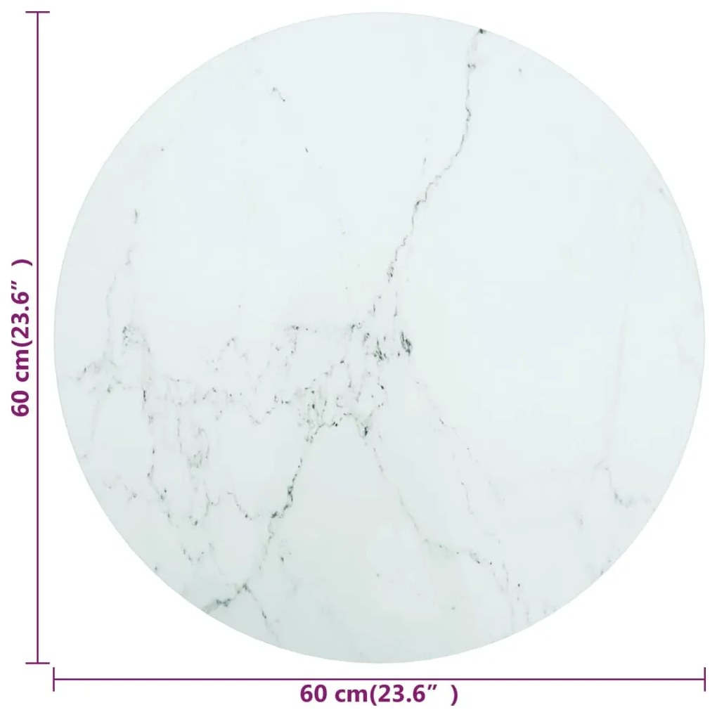 Tampo mesa Ø60x0,8 cm vidro temperado design mármore branco