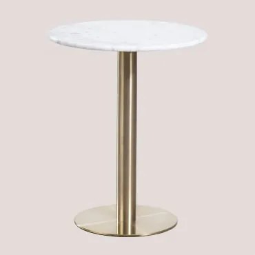 Mesa De Bar Redonda Em Pedra Natural Xiren Mármore Branco Guangxi & Ø60 Cm & Ouro Champagne - Sklum