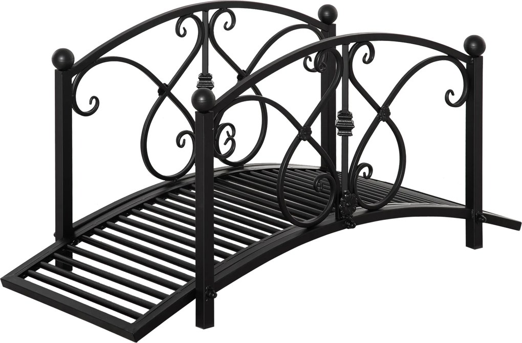 Outsunny Ponte de jardim em metal decoração de jardim com guarda-corpos laterais carga máxima 150 kg 102 x 48 x 49 cm preto | Aosom Portugal