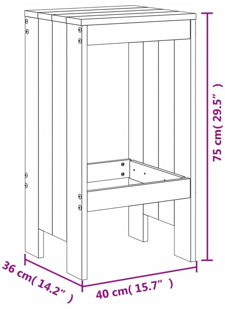 Bancos de bar 2 pcs 40x36x75 cm madeira de pinho maciça branco