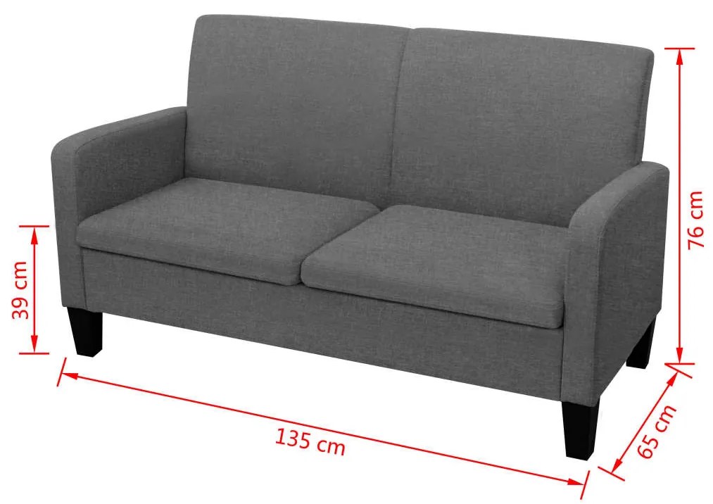Sofá de 2 lugares 135x65x76 cm cinzento escuro