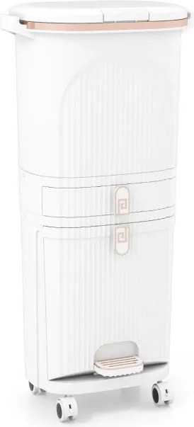 Caixote do lixo 43 x 29 x 82,5 cm para cozinha 42 L com gaveta e 2 cubos removíveis com Pedal e Rodas Branco