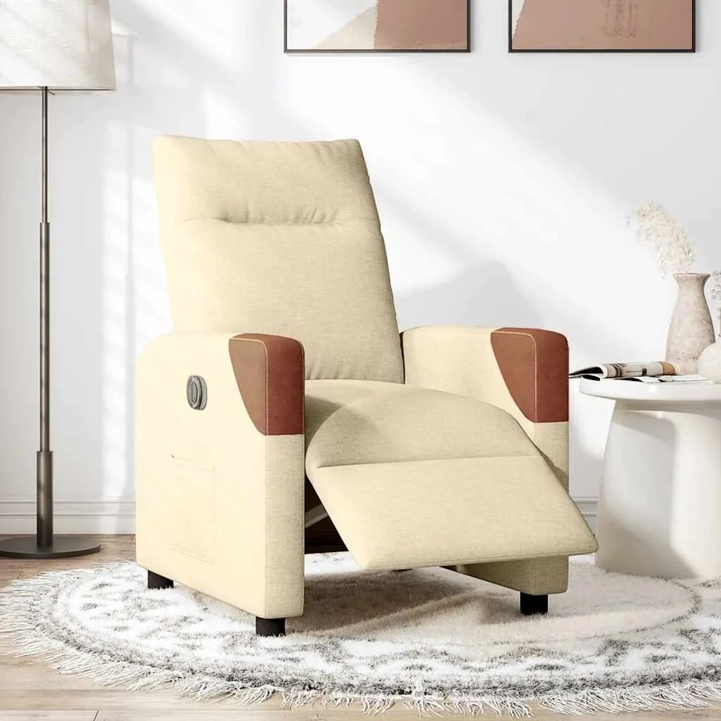 Poltrona reclinável elétrica tecido cor creme