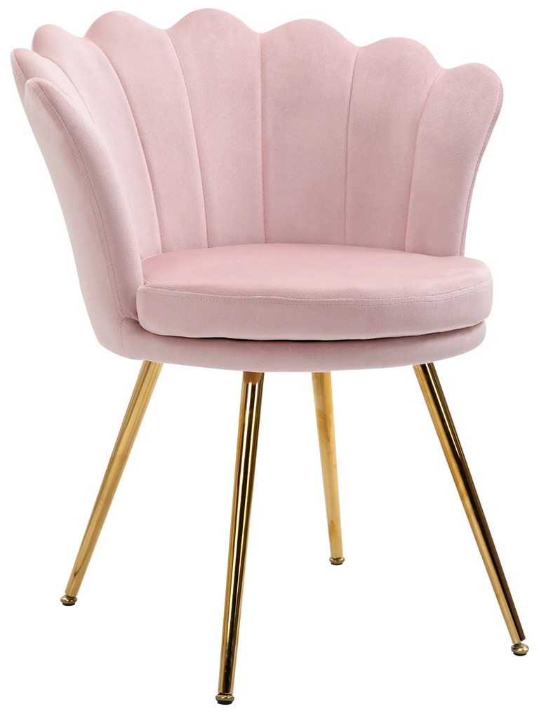 HOMCOM Cadeira de Concha Cadeira para Toucador Cadeira em Veludo Cadeira de Sala com Pés em Metal Dourado 67x64x77 cm Rosa | Aosom Portugal