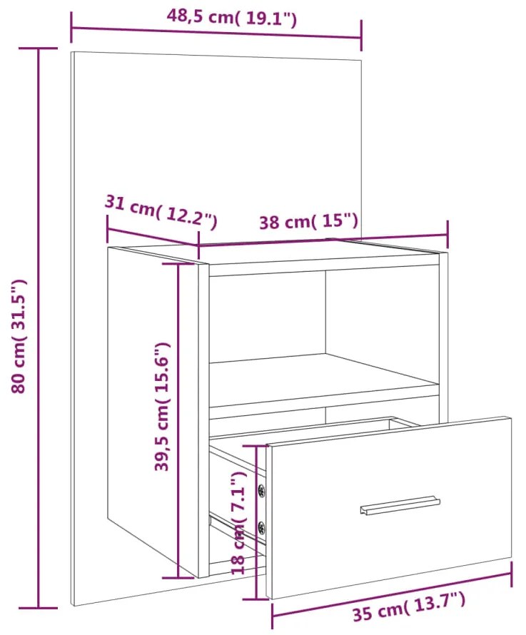 Mesa de cabeceira montagem na parede branco brilhante