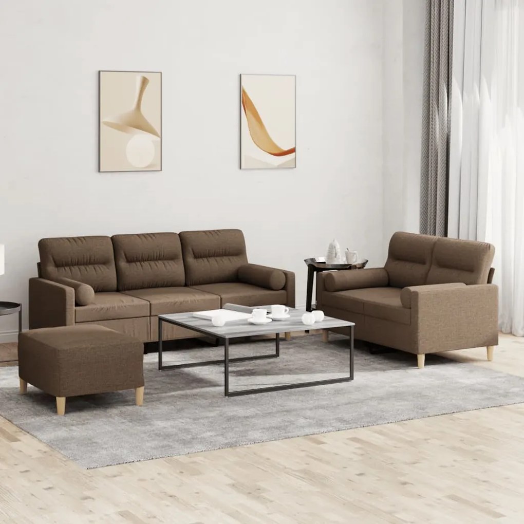 3201627 vidaXL 3 pcs conjunto de sofás com almofadas tecido castanho