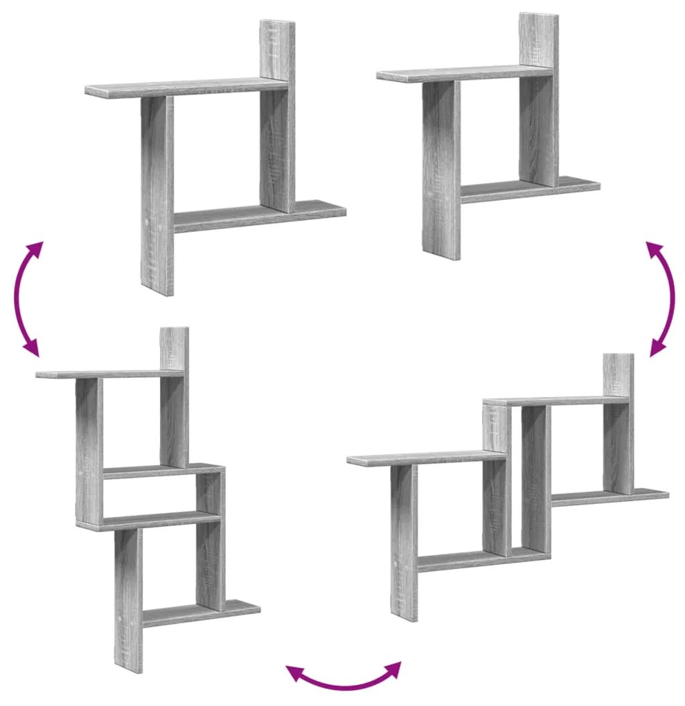 Prateleiras parede 2 pcs derivados de madeira cinzento sonoma