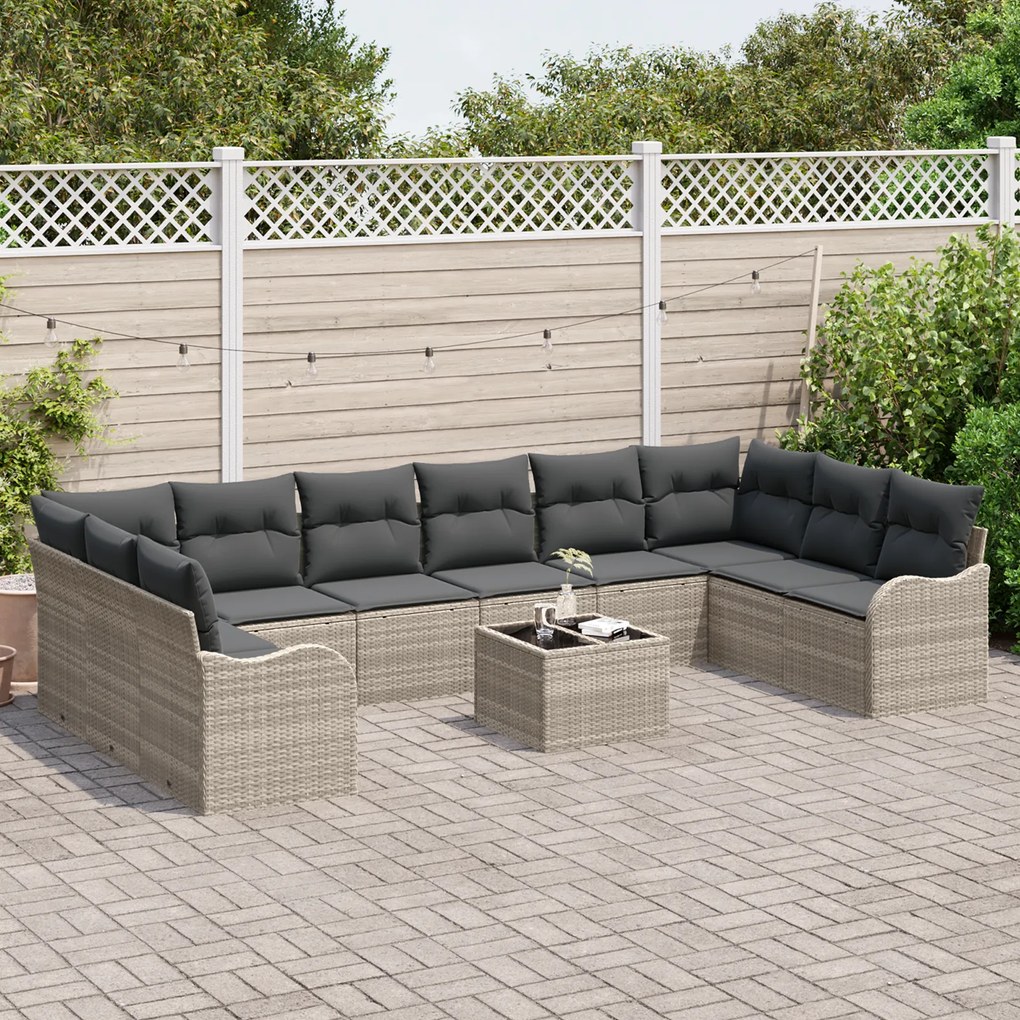 Conjunto de Sofá de Jardim vidaXL 11 Peças com Almofadas Cinza Vime Po