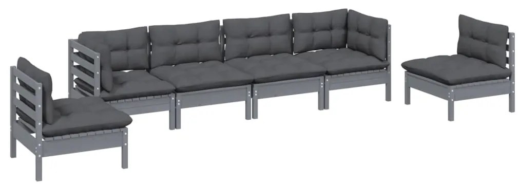 6 pcs conjunto lounge de jardim c/ almofadões pinho maciço