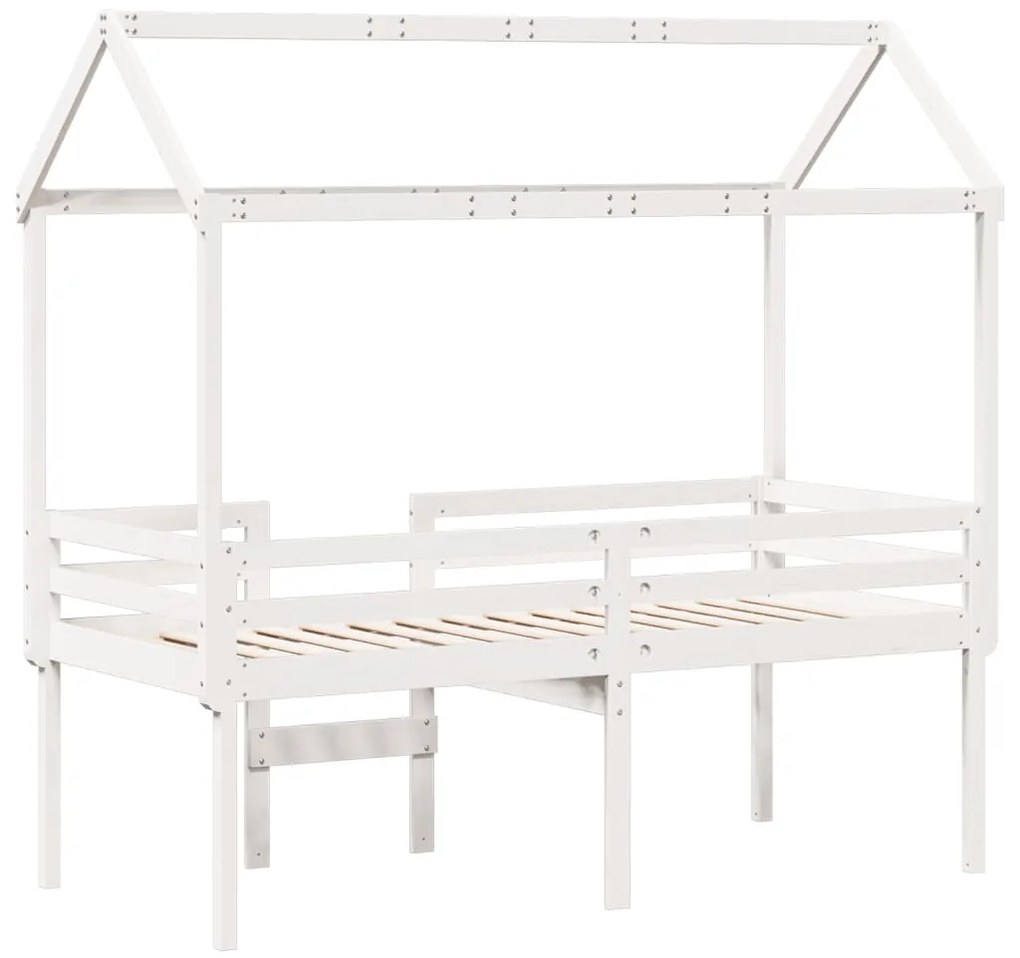 Cama alta com telhado 75x190 cm pinho maciço branco