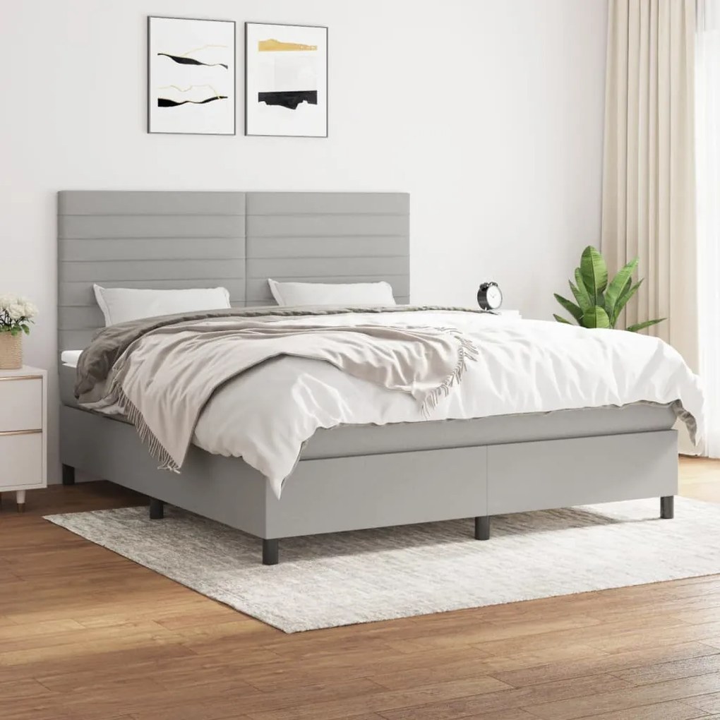 vidaXL Cama com molas/colchão 160x200 cm tecido cinzento-claro