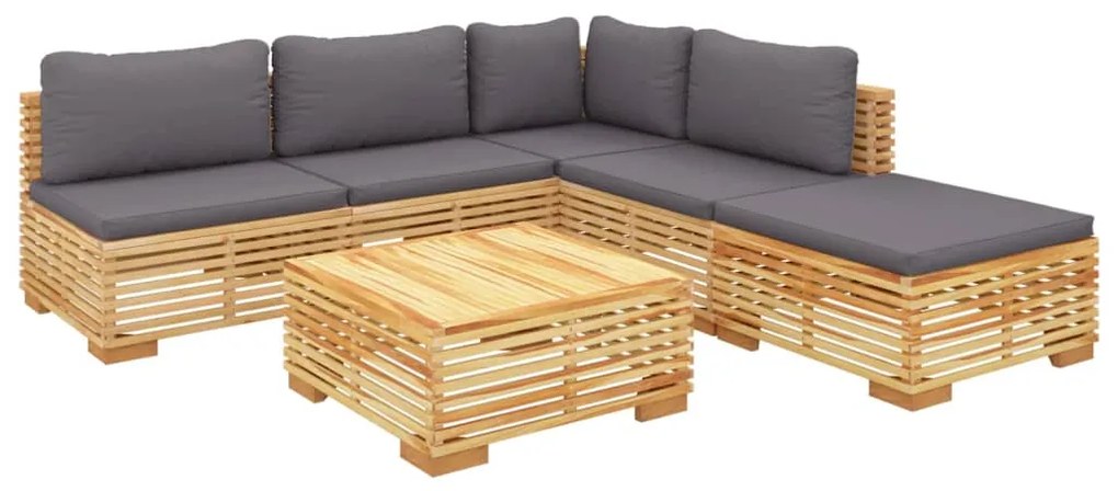 6 pcs conjunto lounge jardim c/ almofadões madeira teca maciça