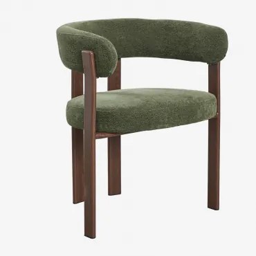 Pack De 2 Cadeiras De Jantar Com Braços Em Tecido Chenille Jolie Madeira Escura & Tecido Chenille Verde Sálvia - Sklum