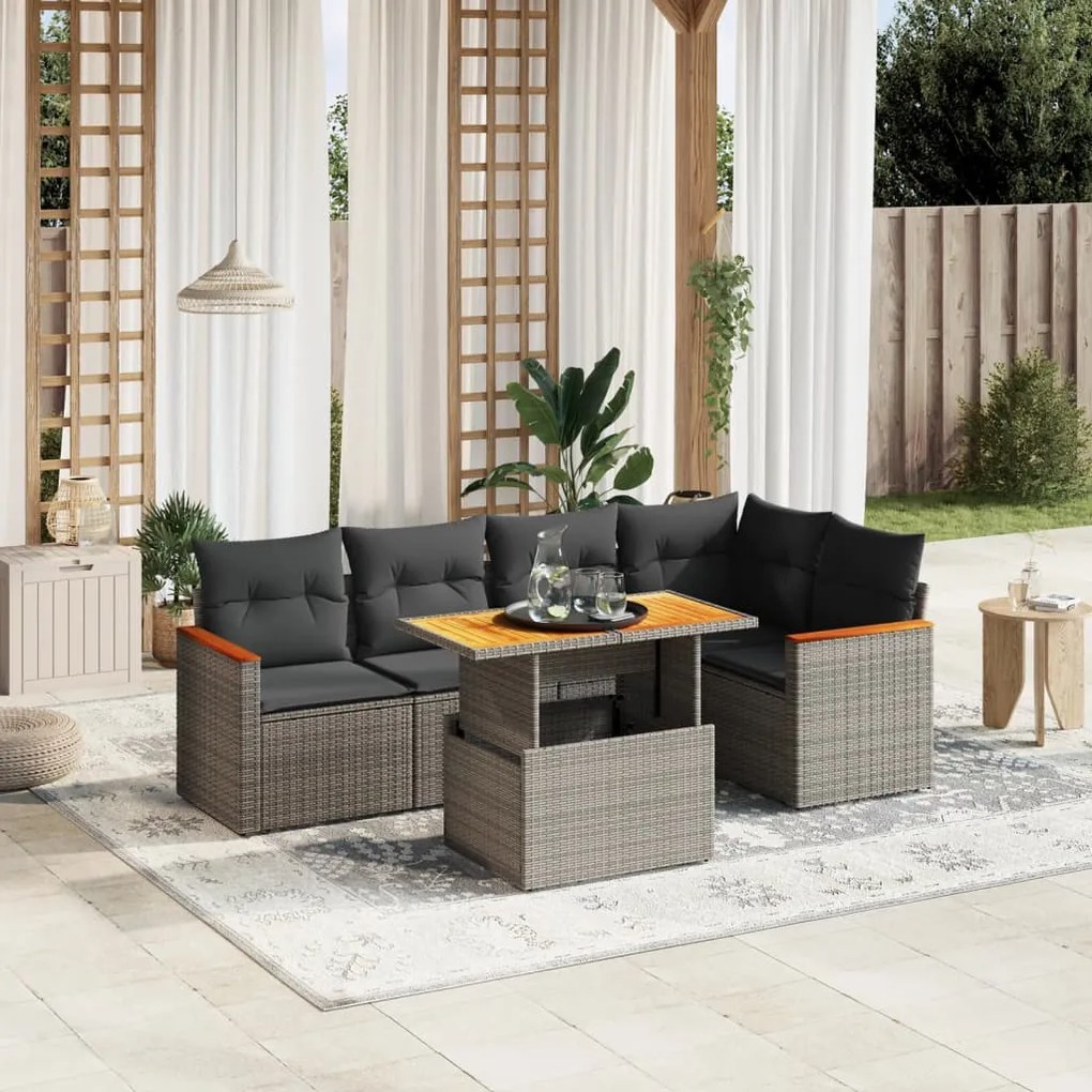 vidaXL 6 pcs conjunto sofás de jardim com almofadões vime cinzento
