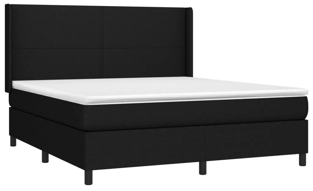 Cama box spring c/ colchão e LED 180x200 cm tecido preto