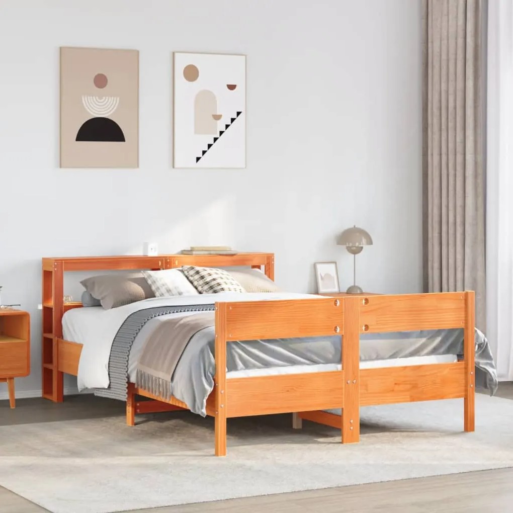 Cama sem colchão 140x200 cm madeira pinho maciça castanho-mel
