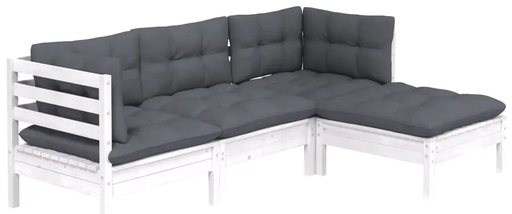 4 pcs conjunto lounge de jardim c/ almofadões pinho branco