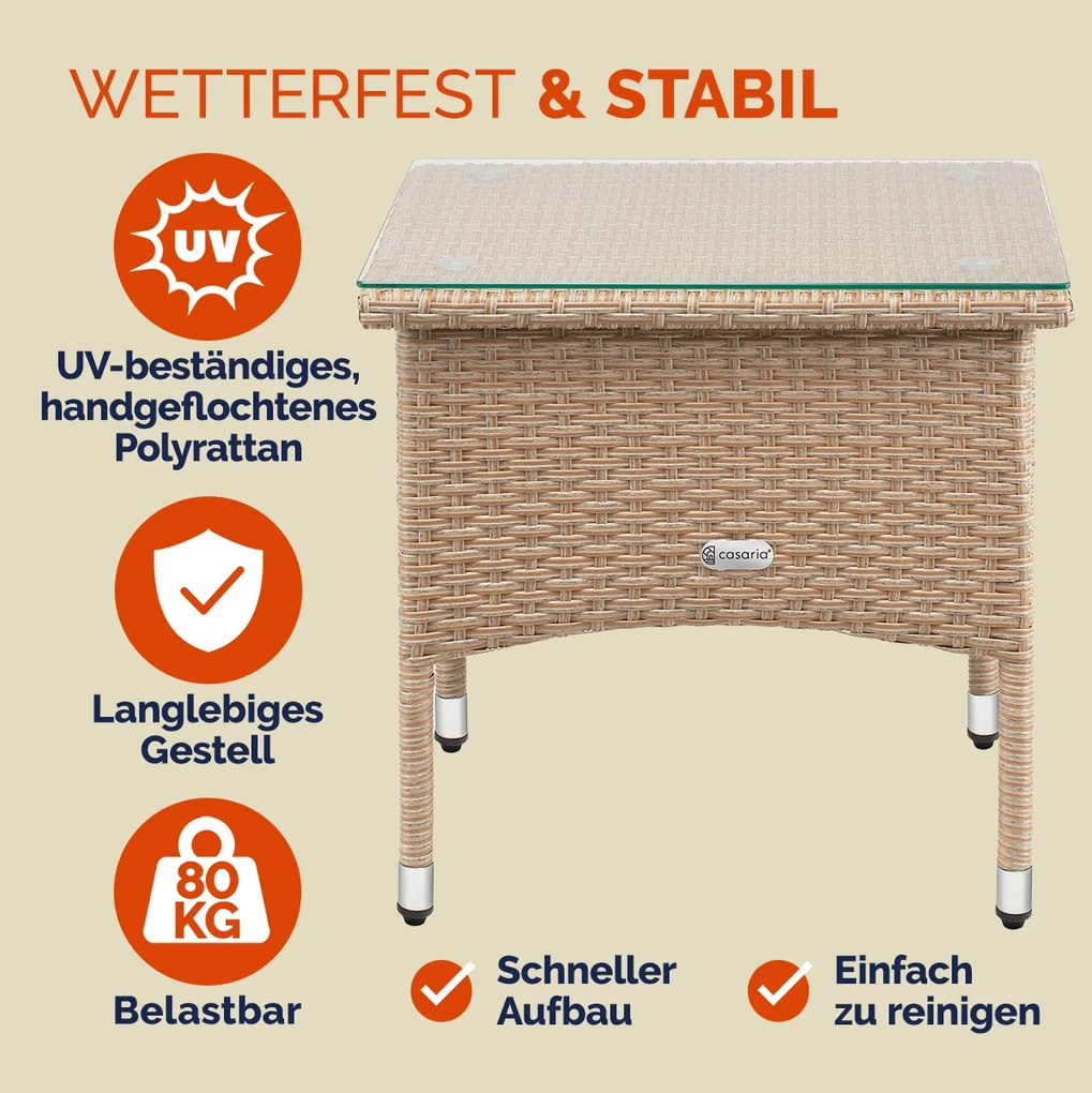 Mesa de apoio jardim Polyrattan 50x50x45cm cinzento-bege