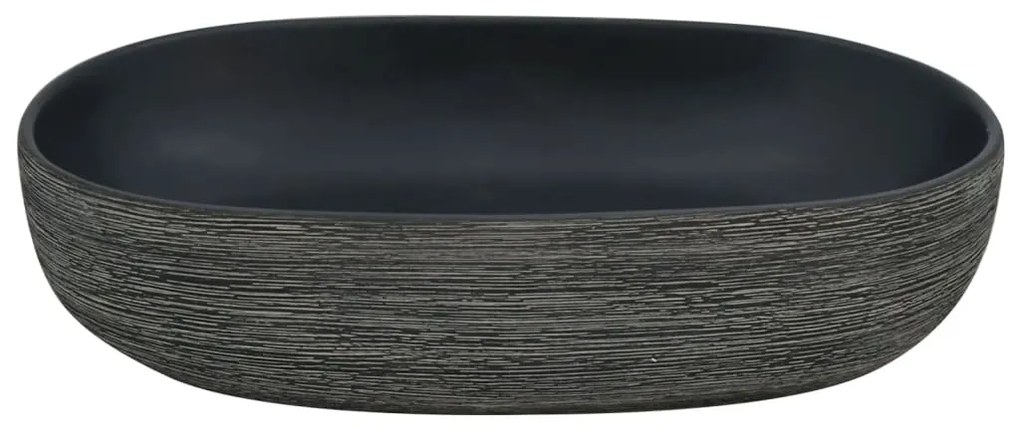 Lavatório de bancada oval 59x40x14 cm cerâmica cinza e preto