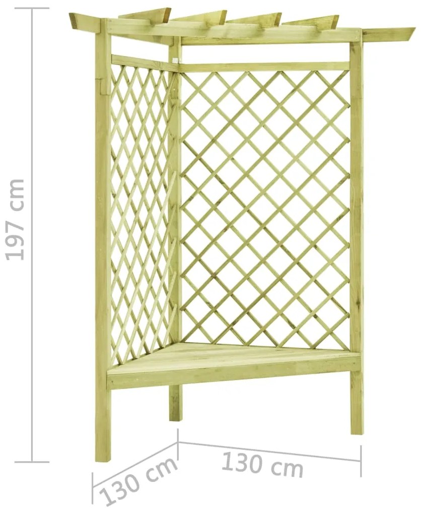 Pérgola de canto com banco 130x130x197 cm pinho impregnado