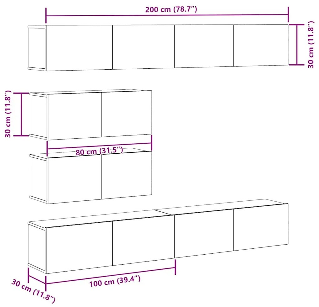Conjunto de armário TV de parede 6 pcs madeira madeira velha