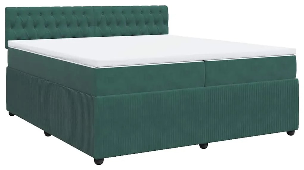 Cama com molas/colchão 200x200 cm veludo verde-escuro