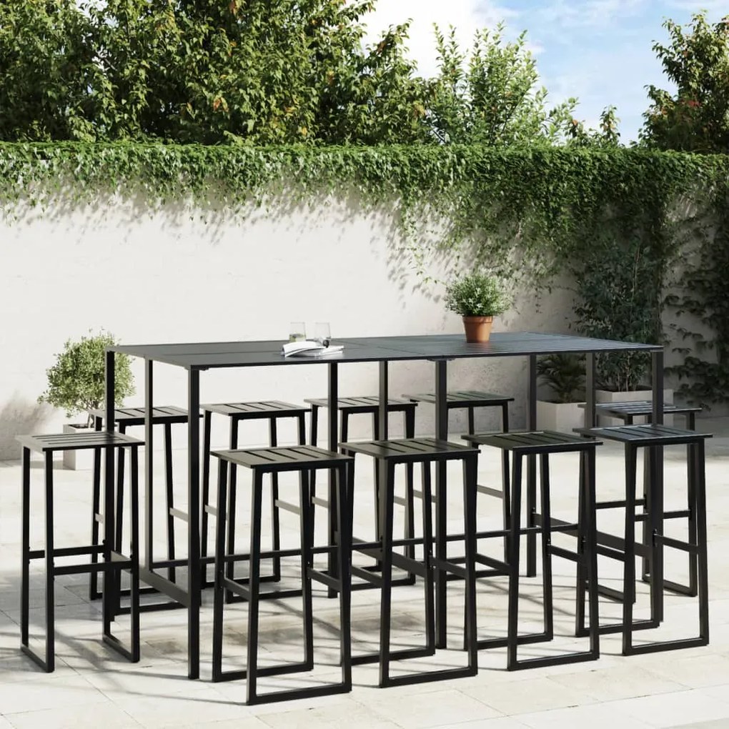 vidaXL Conjunto de bar para jardim 11 pcs aço revestido a pó preto