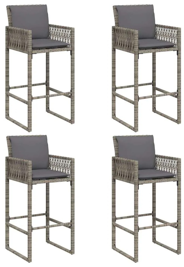 5 pcs conj. de bar jardim c/ almofadões vime PE/acácia cinzento