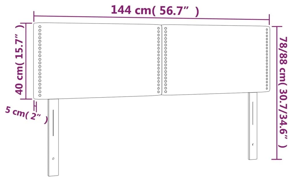 Cabeceira de cama c/ luzes LED tecido 144x5x78/88 cm preto